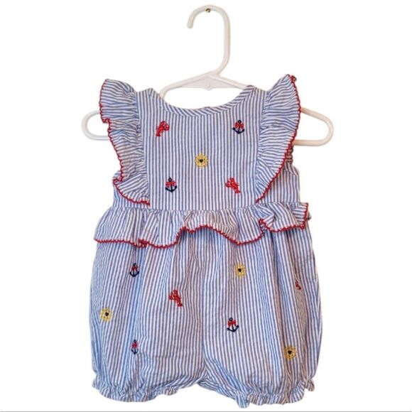 Good Lad Nautical Light Blue Seersucker Romper With Lobsters Size 6 Months - Picture 1 of 6